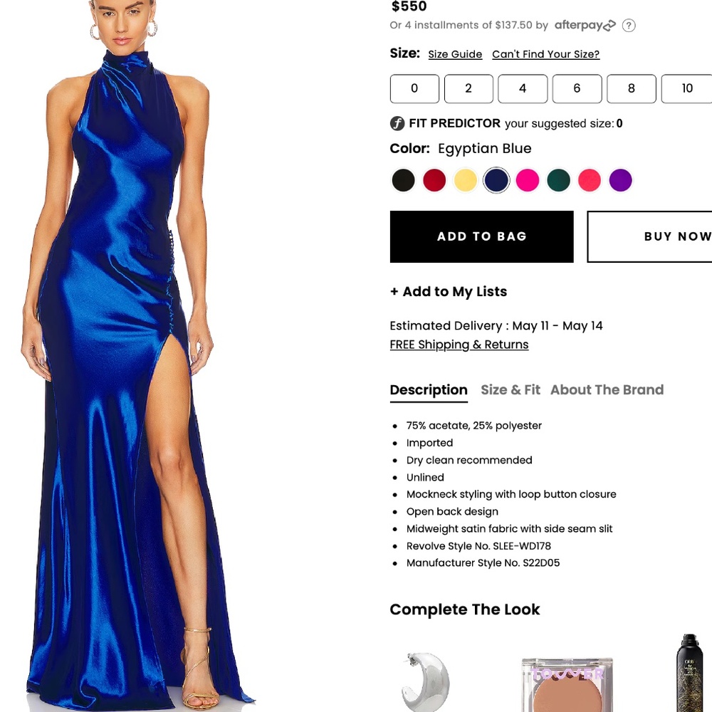 Revolve Penelope Gown, Egyptian Blue, Size 0, tags still on